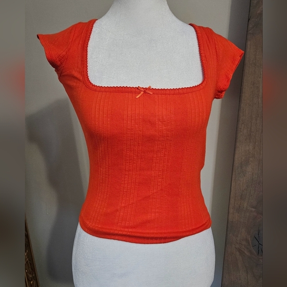 BDG Urban Outfitters Olivia Picot Square Neck Top in Red/orange. Size M NWOT - Picture 5 of 11